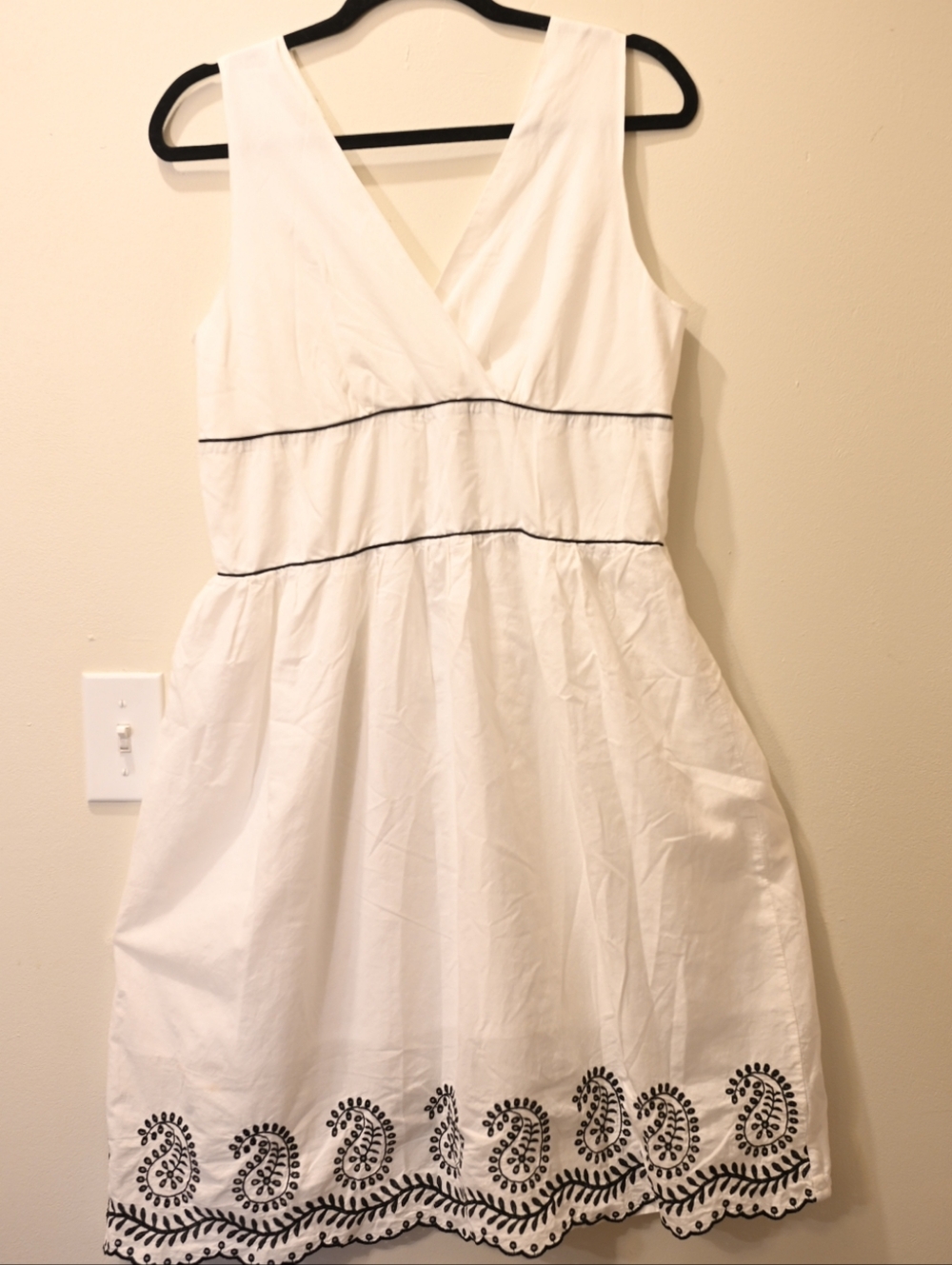 White Paisley Eyelet Embroidered V-Neck Babydoll Summer 100% Cotton SunDress XL